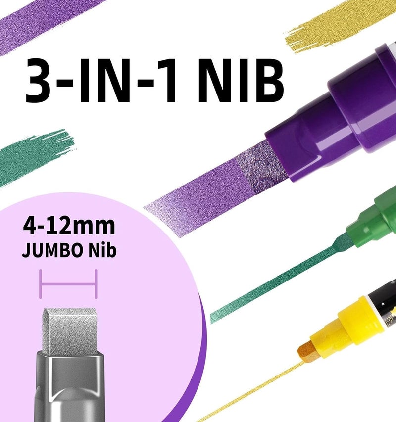 Joyask Liquid Chalk Markers for Blackboard, 8 Metallic Colors Washable Window Markers, 10mm 3-in-1 Jumbo Wide Tip, Dry Erase Marker Pens for Chalkboard, Car Window Paint Pens for Christmas Glass Decoration - Image 3